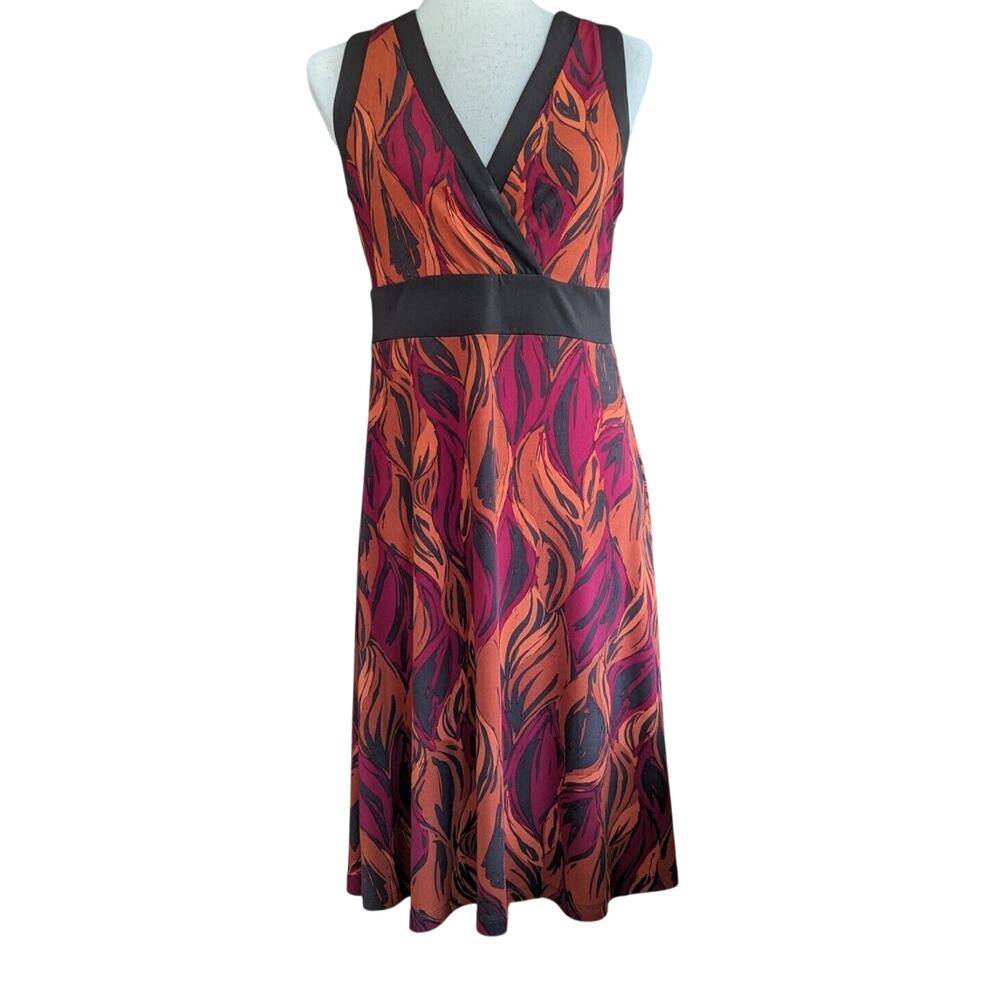 Apt. 9 Women's Orange Red Brown Sleeveless Stretch Knit Dress V Neck Size Small